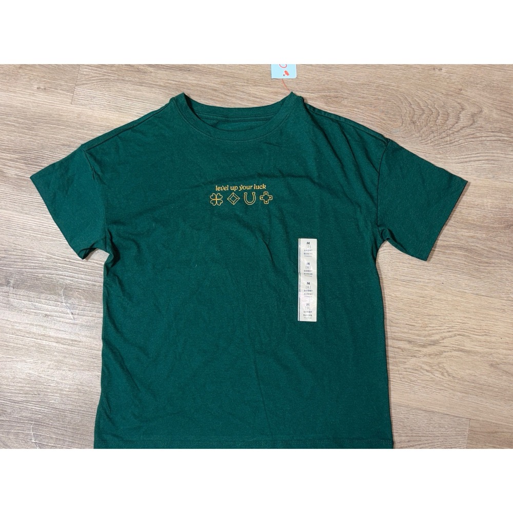 Cat & Jack Kids Green Level Up Your Luck Graphic T-Shirt Size M 8 Unisex